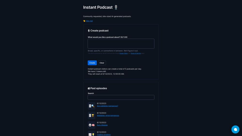 Instant Podcast Website screenshot