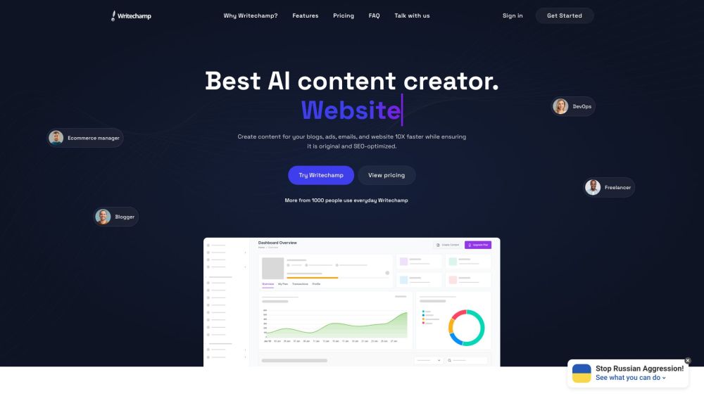 Writechamp - AI Writer, Paraphrasing Tool & Copywriting Website screenshot