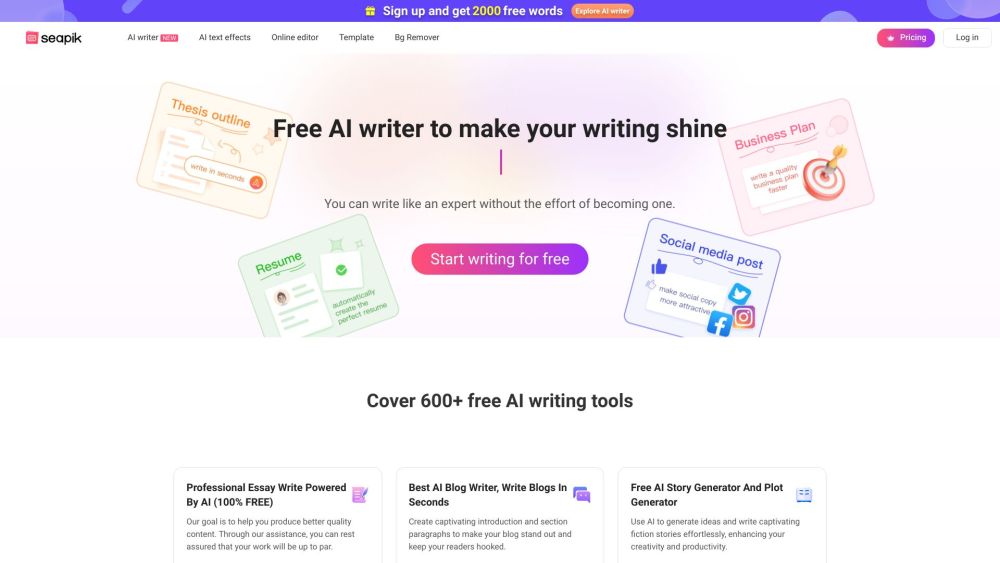 Screenshot der Seapik AI Writer Website