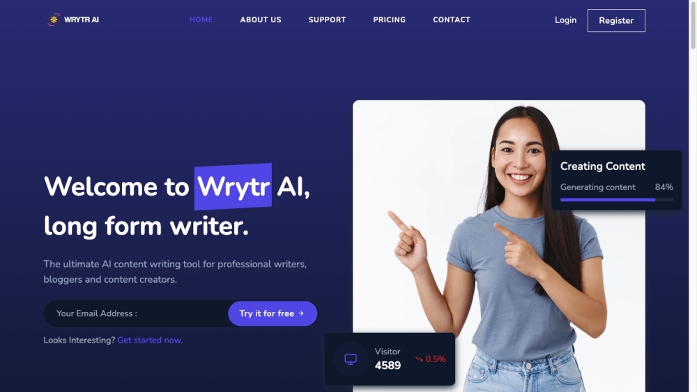 Wrytr | AI Writer & Content Generator Website screenshot
