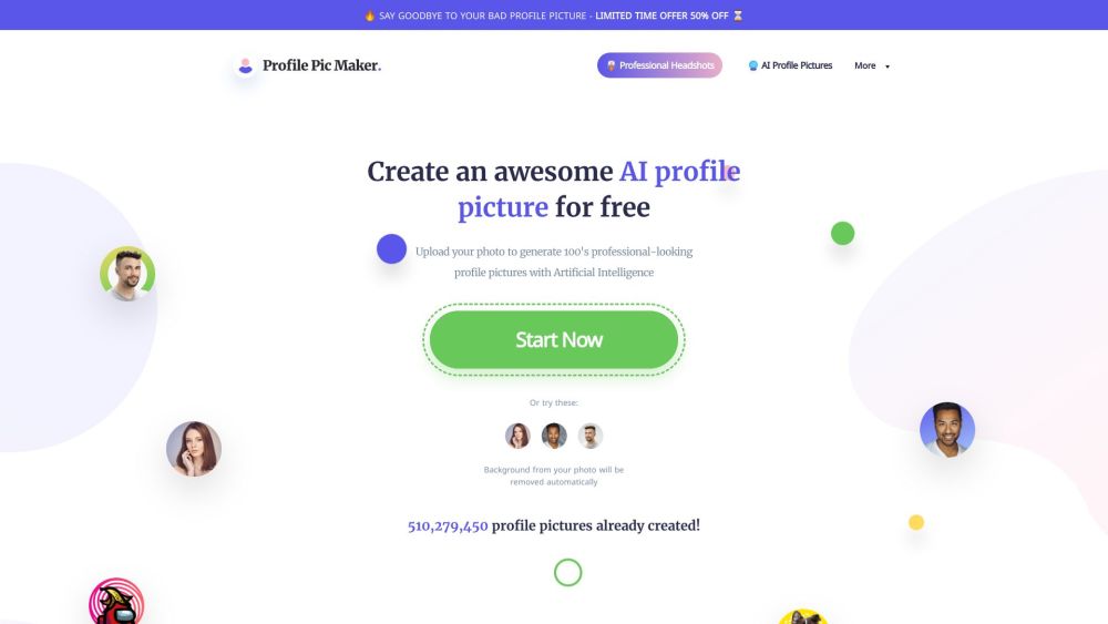 AI Profile Picture Maker Website screenshot