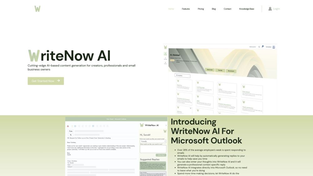 WriteNow AI Website screenshot