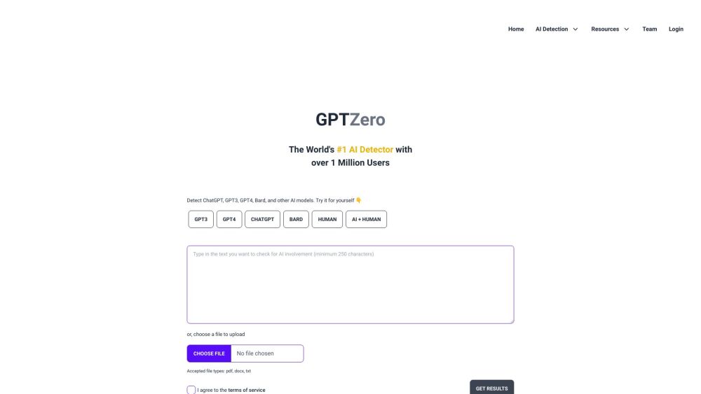 GPTZero Website screenshot