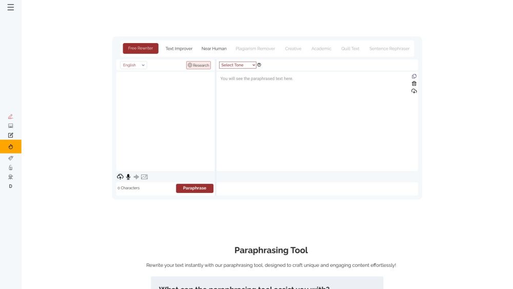 Paraphrasing Tool AI Website screenshot