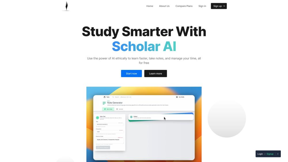 ScholarAIのウェブサイトのスクリーンショット