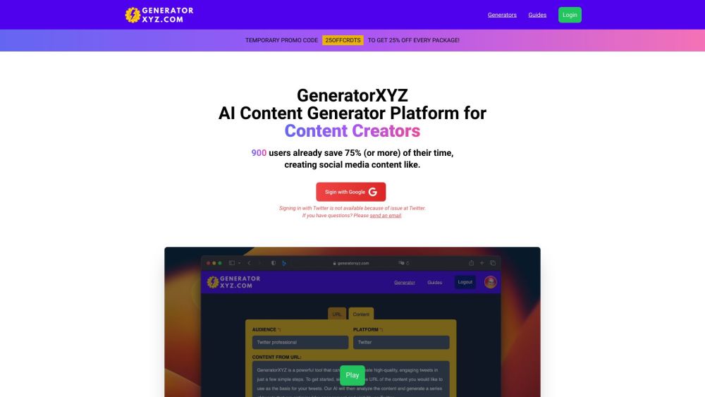 GeneratorXYZ Website-Screenshot