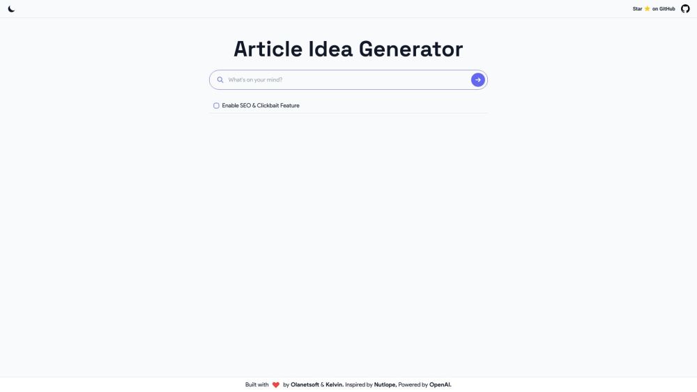Article Idea Generator Website screenshot
