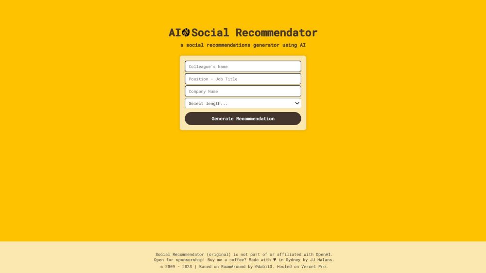 AI Social Recommendator Website screenshot