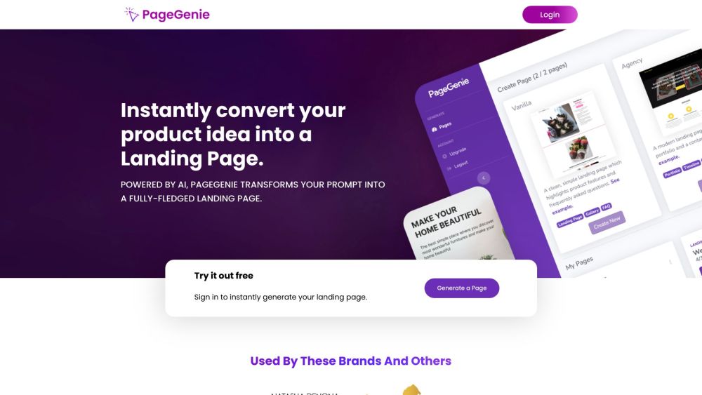 PageGenie Website screenshot