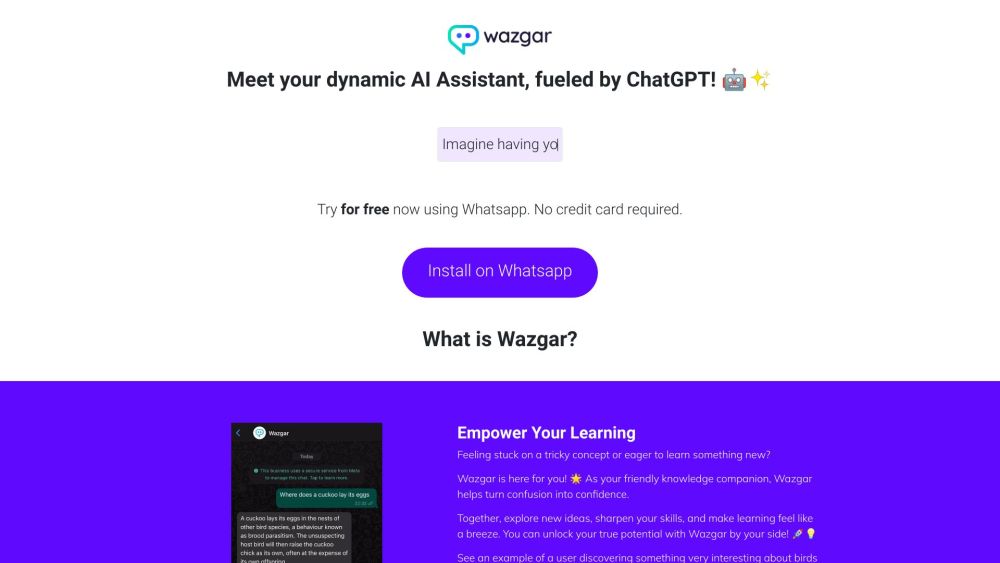 Wazgar - ChatGPT in Whatsapp Website screenshot