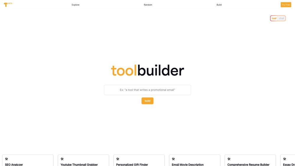 Toolbuilderのウェブサイトのスクリーンショット