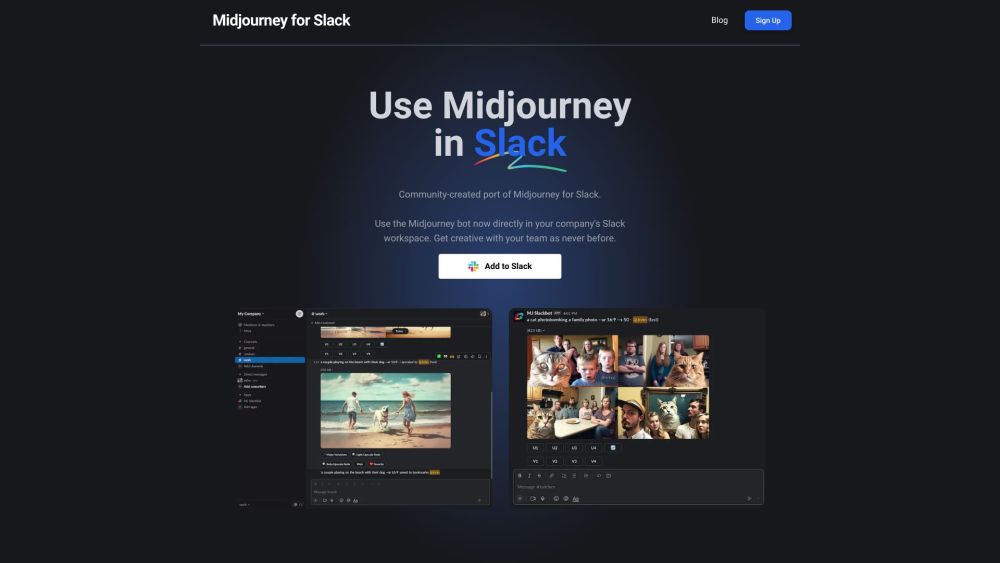 Midjourney for Slack Website screenshot