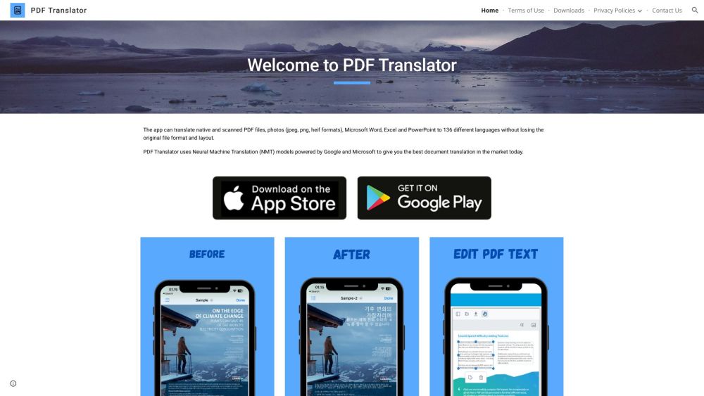 PDF Translator Website screenshot