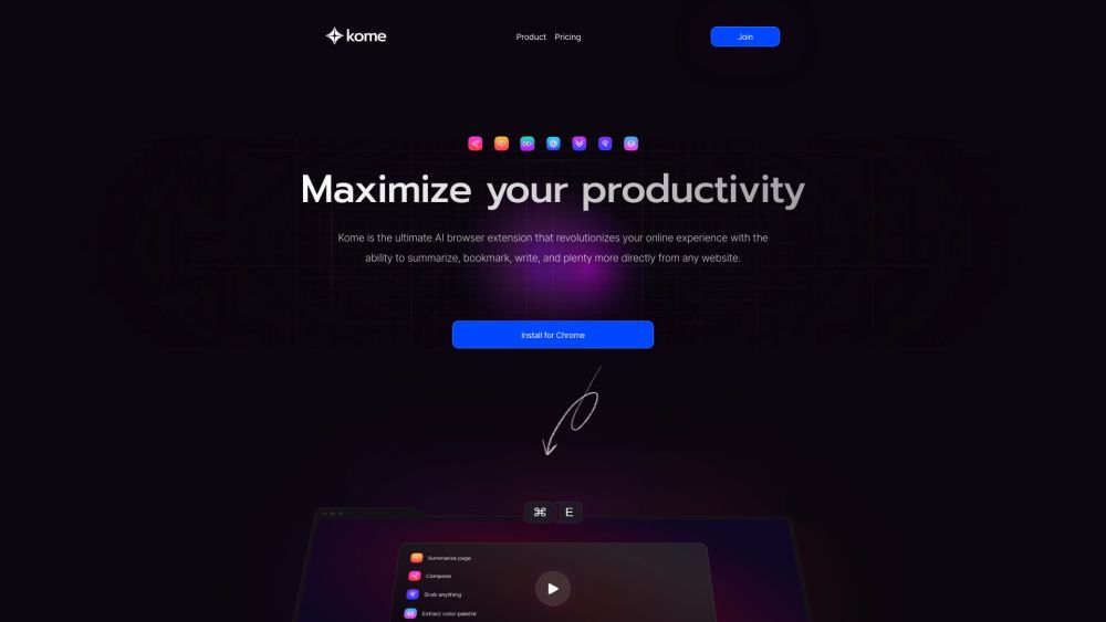 Kome: AI Summary and Bookmark Extension Website screenshot