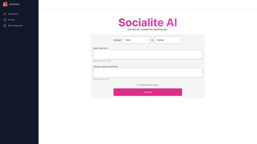 Socialite AIのウェブサイトのスクリーンショット