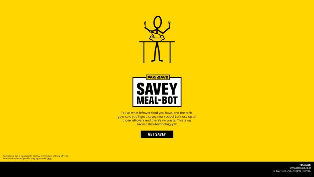 PAK'nSAVE Savey Meal-Bot Website screenshot