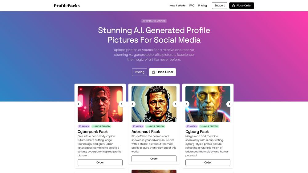ProfilePacks Website screenshot