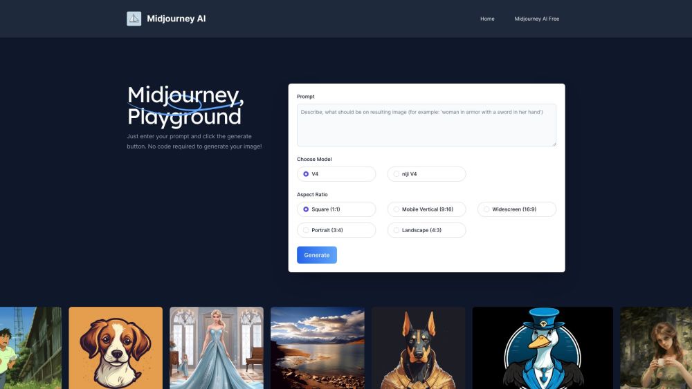 Midjourney AI Website screenshot