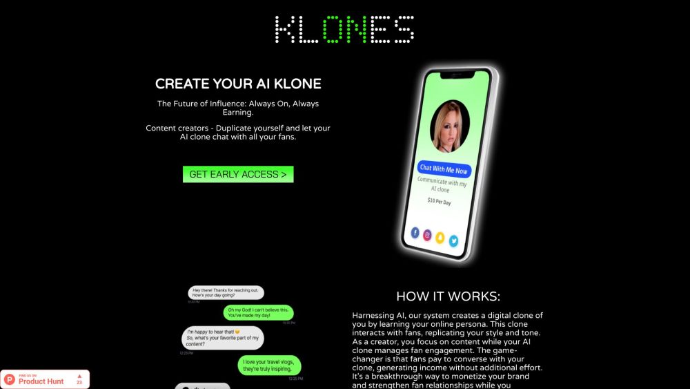 Klones Website screenshot