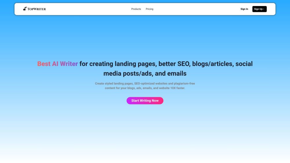 TopWriter AI Website screenshot