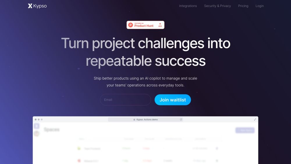 Kypso - Project intelligence platform Website screenshot