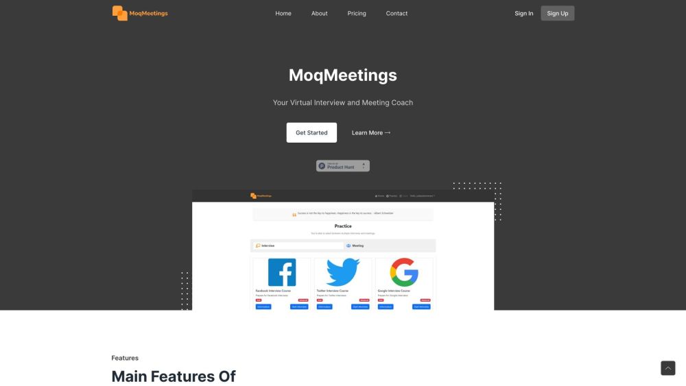 MoqMeetings Website screenshot