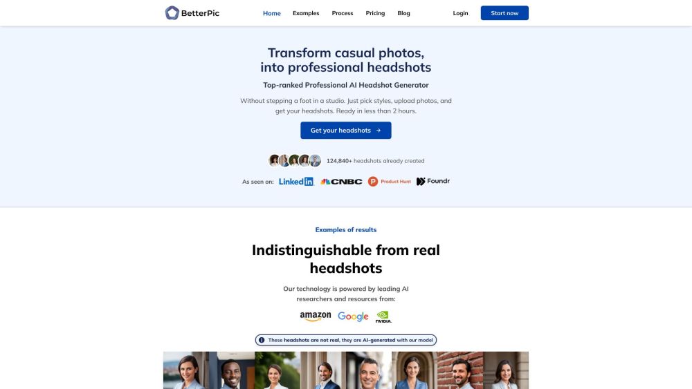 BetterPic - Business Corporate Headshots mit KI Website Screenshot