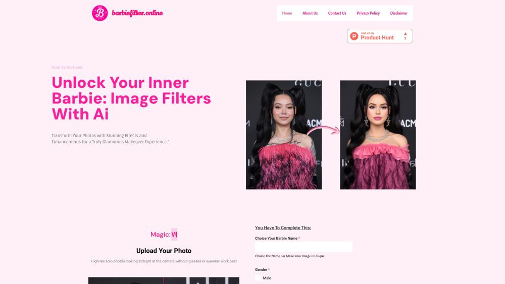 Barbie Filter Online Website screenshot