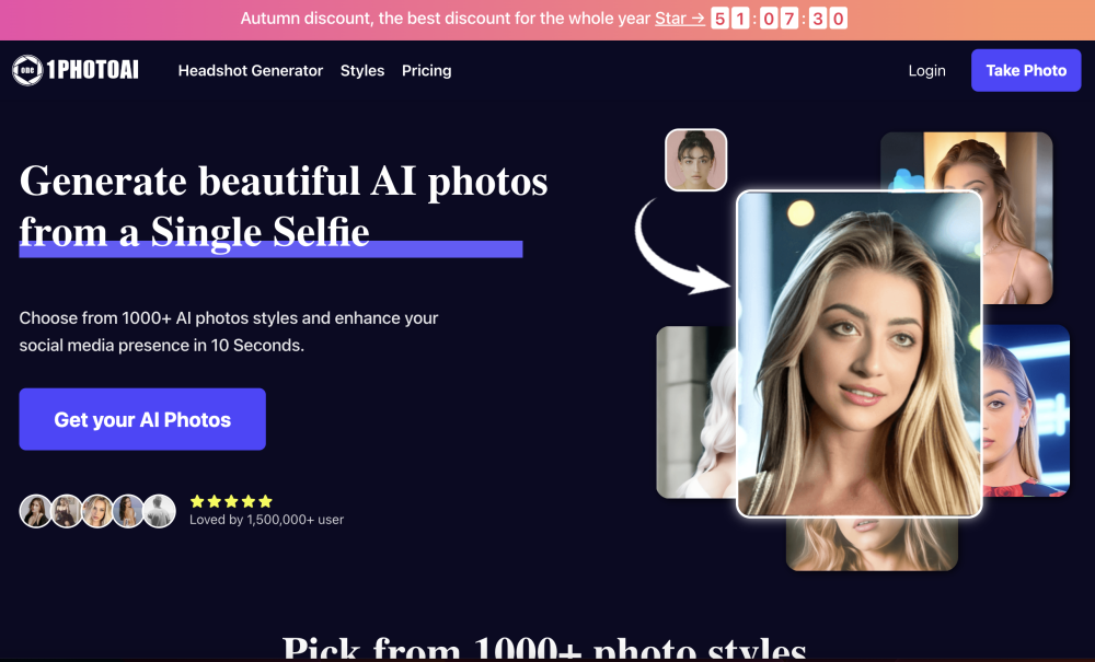 1PhotoAI Website screenshot