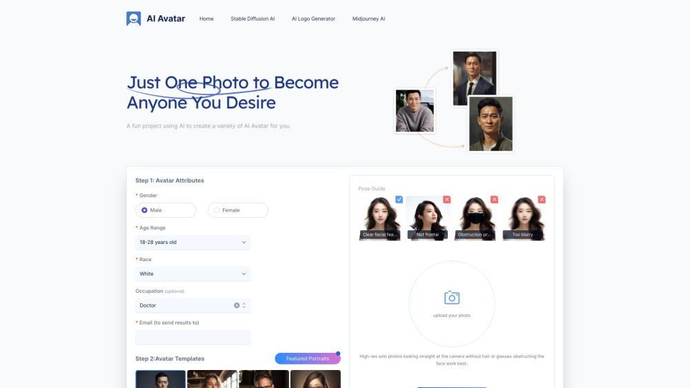 AI Avatar Generator Website screenshot