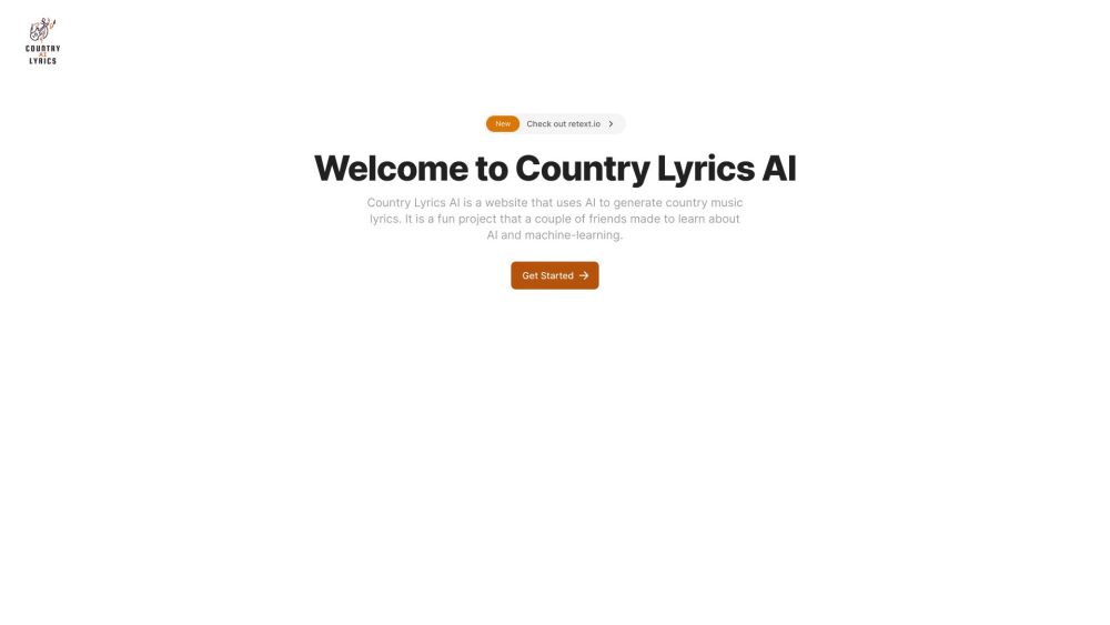 Screenshot der Country Lyrics AI-Website