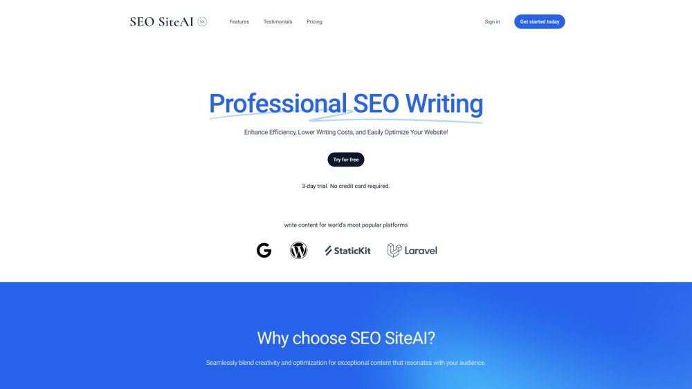 SEO SiteAI Website screenshot