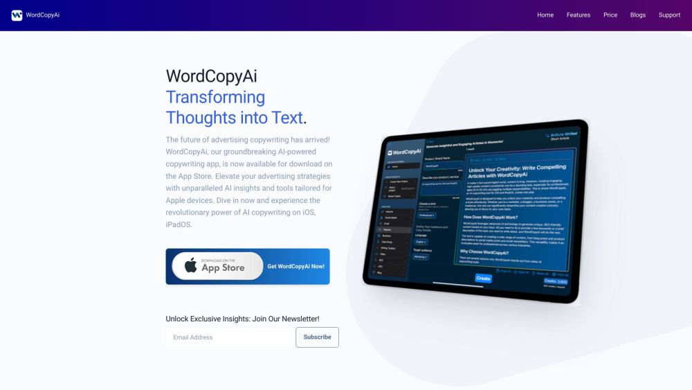 WordCopyAi Website screenshot