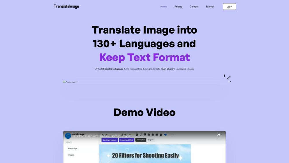 TranslateImage Website screenshot