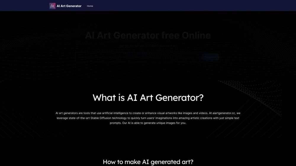 AI Art Generator Website screenshot