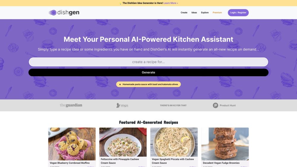 DishGen Website screenshot