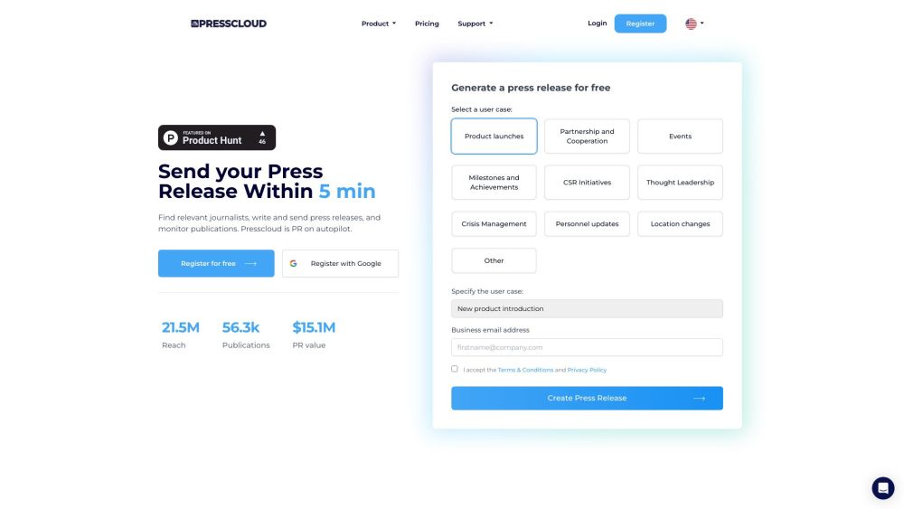 Presscloud.ai Website screenshot