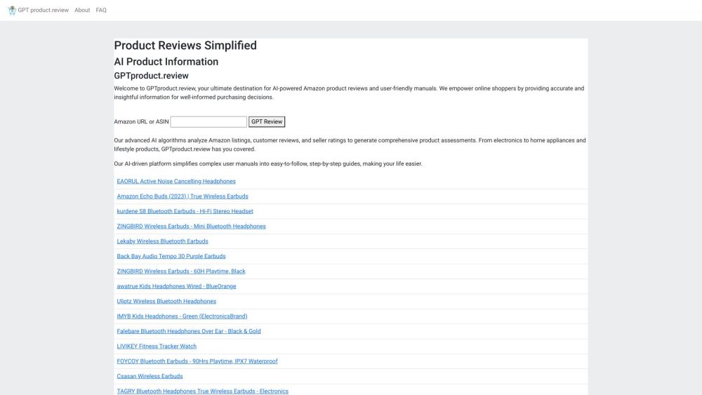 GPTproduct.review Website screenshot