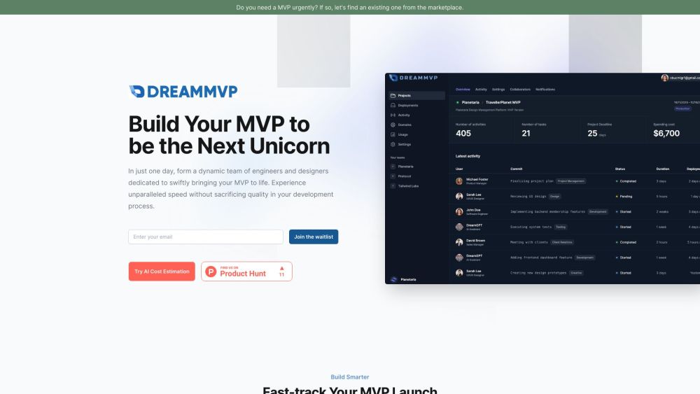 DreamMVP Website screenshot