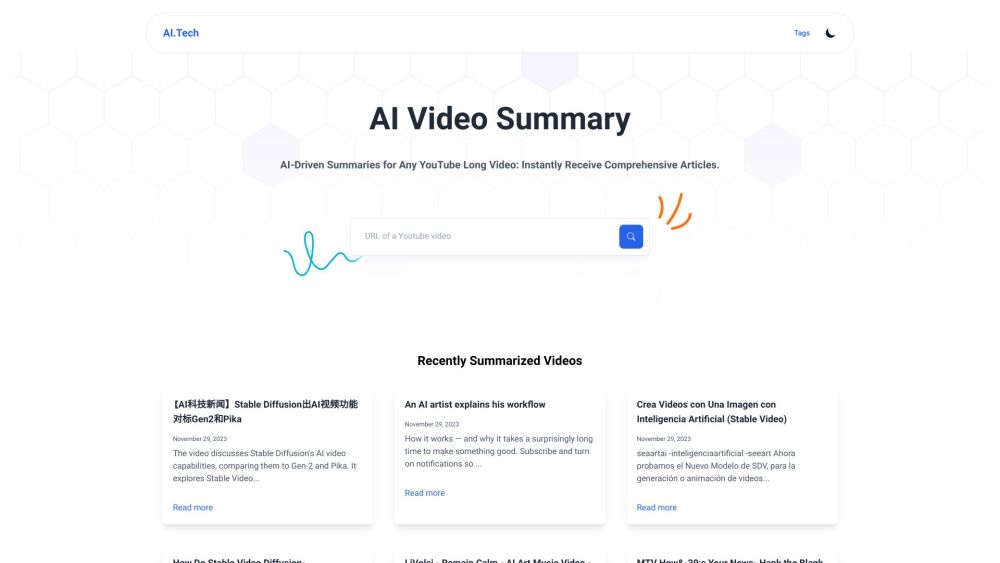 AI-Driven Summaries for Any YouTube Long Video Website screenshot