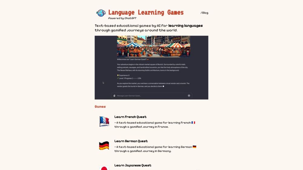 Language Learning Games by AI Website screenshot