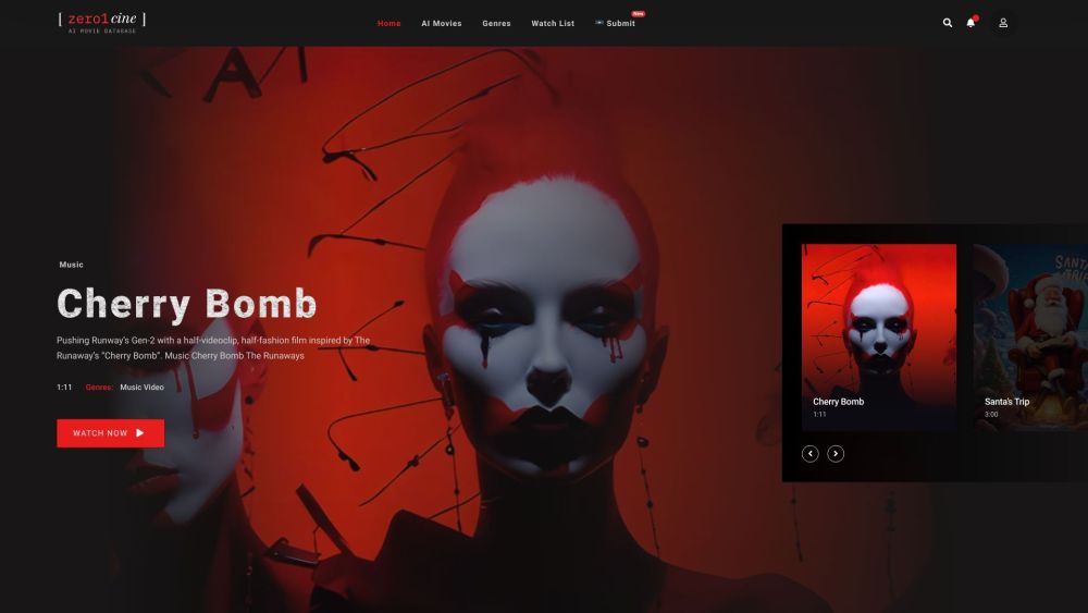 zero1cine - AI movie database Website screenshot