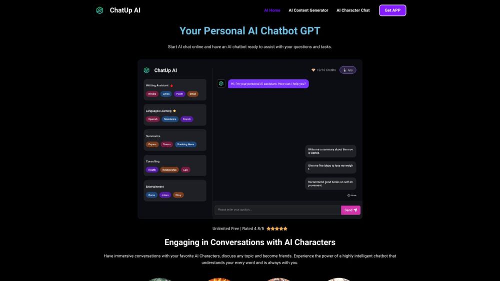 ChatUp AI Website screenshot