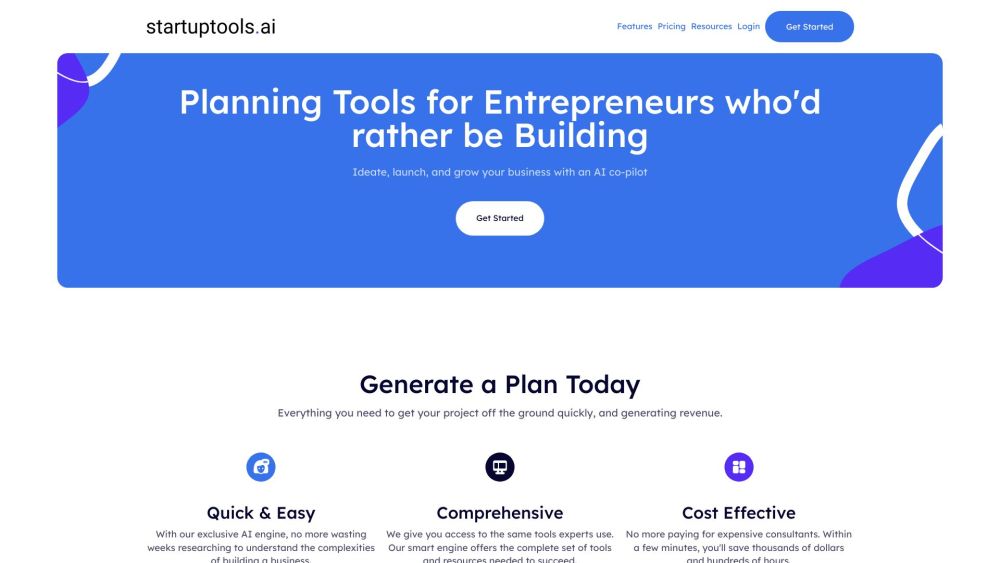 Startuptools.ai Website screenshot