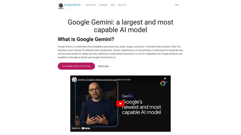 Google Gemini Pro Website screenshot