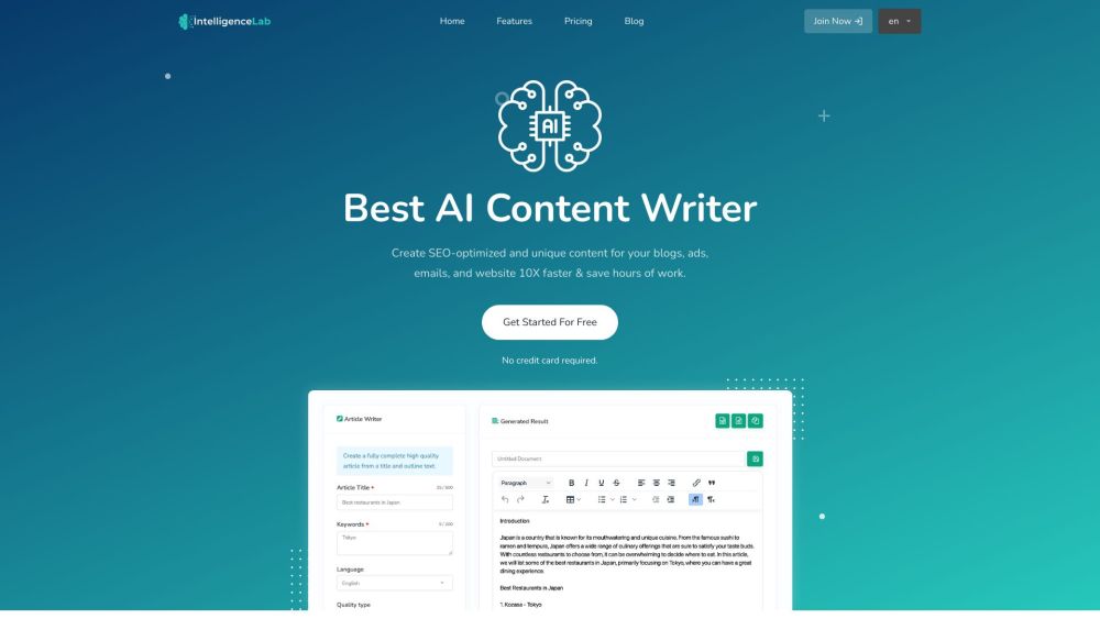 IntelligenceLab - AI Generator Website screenshot