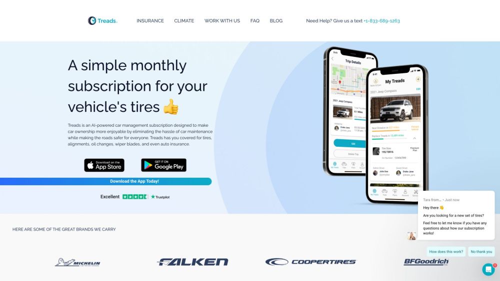 Treads Tire Subscription Website screenshot