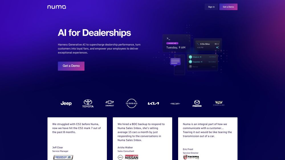 Numa | AI for Dealerships Website screenshot