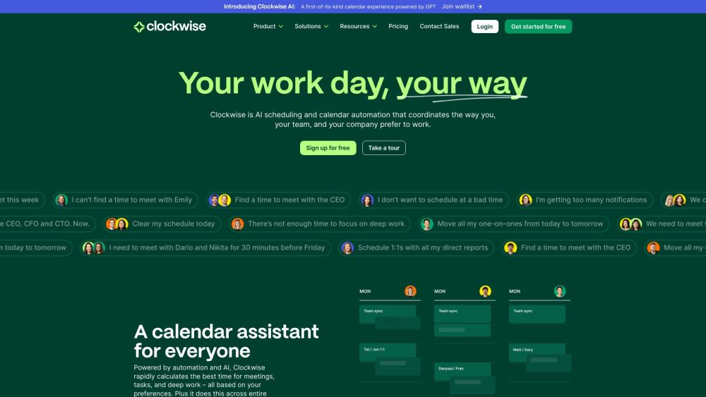 Clockwise: AI Powered Time Management Calendar Website screenshot