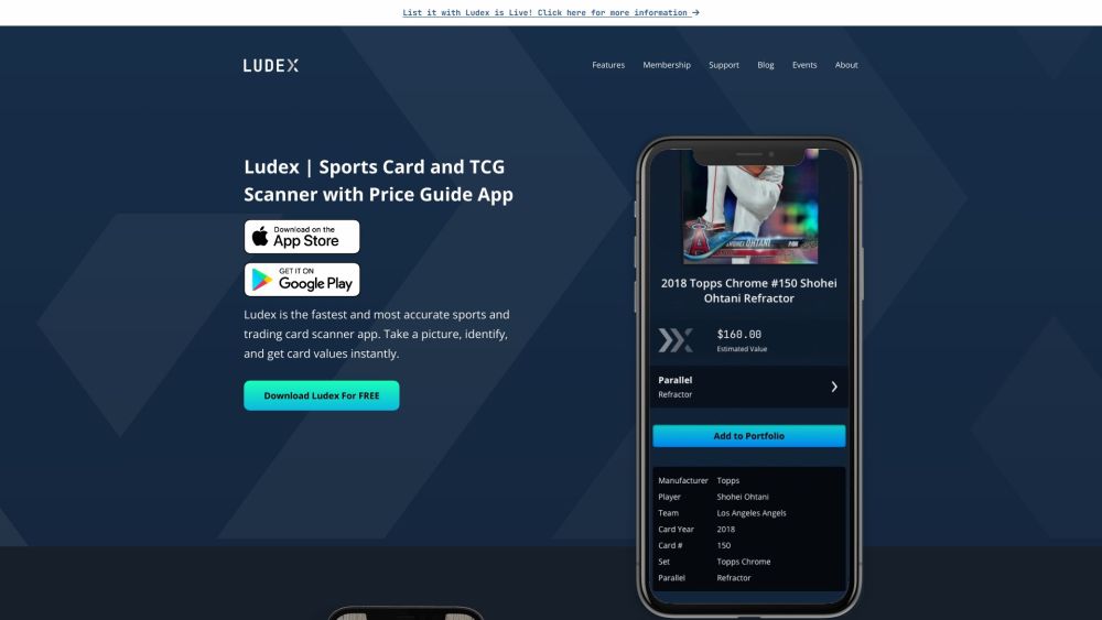 Ludex | Sports Card and TCG Scanner with Price Guide App Website screenshot